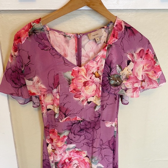 Anthropologie Purple Floral Midi Dress - Picture 3 of 9